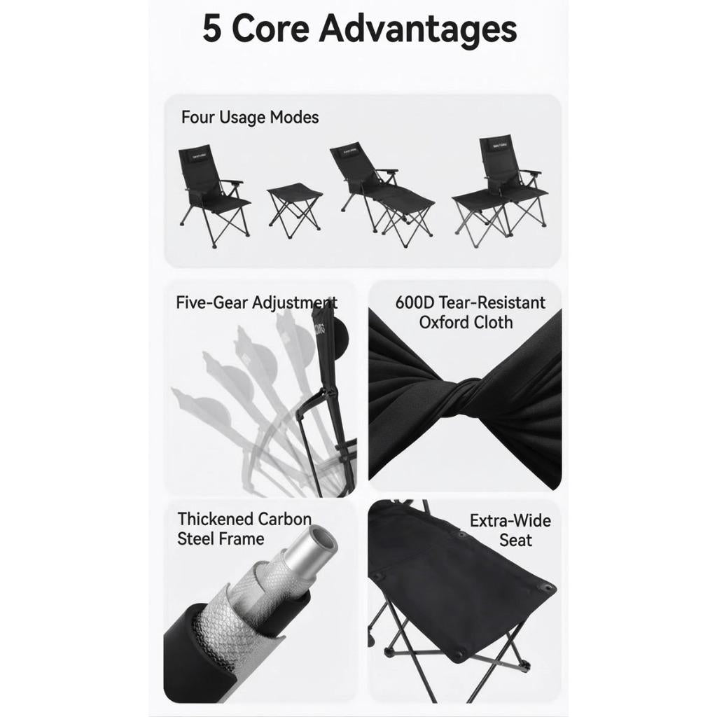 Blackdog Modular Lounge Chair Recliner Stool Foot Rest Folding Adjustable Chair Reclining Outdoor Camping CBD2650JJ016