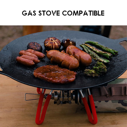 Outdoor Camping Cast Iron Grill Pan Large Round Diecast Nonstick Plate BBQ Picnic Cookware Frying Pot Cooking Wok