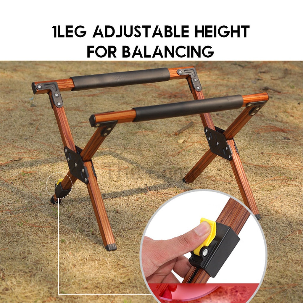 Outdoor Camping Adjustable Aluminium Folding Cooler Box Stand Screw Clip Type Solid Wood Ice Bucket Storage Bag Rack