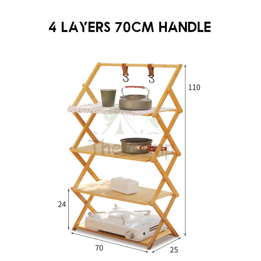 Outdoor Camping Multilayer Foldable Wood Shelf Portable Storage Rack Folding Multi 3 4 5 Layers Layer Bag with Hook