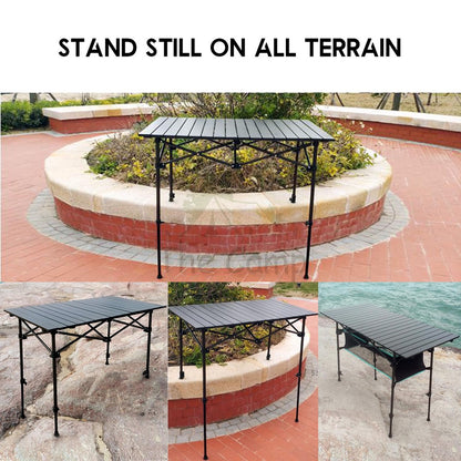 Outdoor Height Adjustable Folding Aluminium Table Portable All Terrain Foldable Camping Picnic BBQ Egg Roll