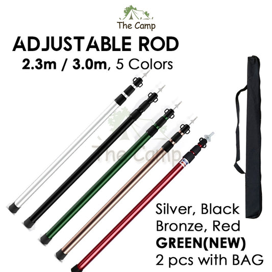Camping Adjustable Rod for Flysheet Tarp Tent Camp Bag Hiking Family 2.3 3.0 2 3 m Support Pole with Bag Retractable
