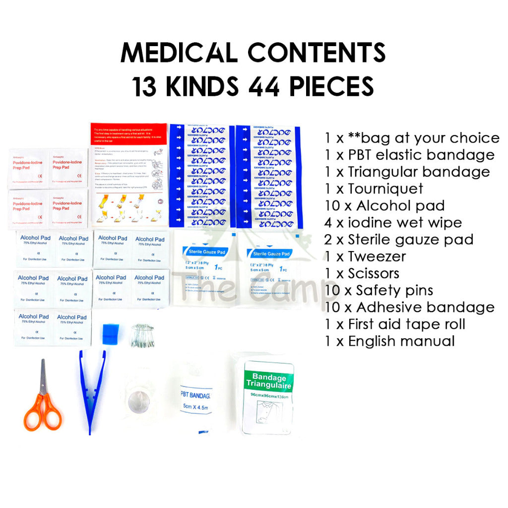 First Aid Kit Set 44pcs 13 Kinds Emengency Kit Outdoor Rescue Travel Portable Medical Survival Treatment Sling Carry Bag