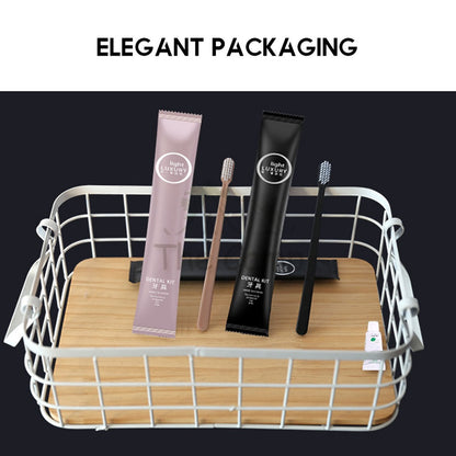 Luxury Elegant Disposable Toothbrush Set Dental Kit with Toothpaste Premium Set For Airbnb Hotel Camping Rose Gold Black