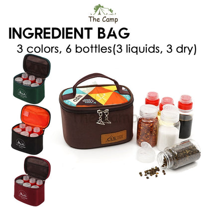 CLS Outdoor Camping Ingredient Storage Bag with 6 Bottle Jar Container Spice Foldable Compact Hiking Cooking Fishing