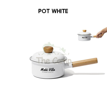 Mobi Garden Enamel Pot 1.2L and Kettle 2L Camping Picnic Stainless Steel Cookware Bowl Pan Cup Mug NX21666067 NX21666066