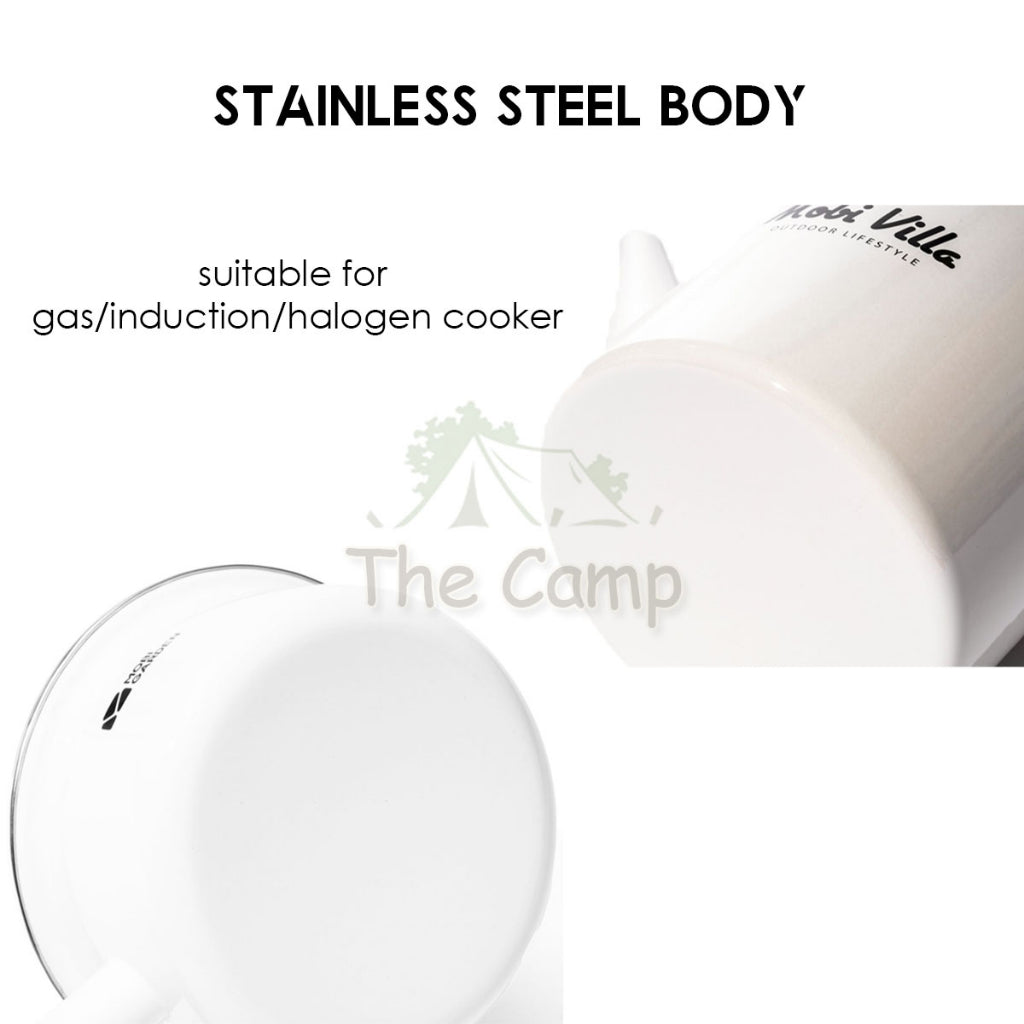 Mobi Garden Enamel Pot 1.2L and Kettle 2L Camping Picnic Stainless Steel Cookware Bowl Pan Cup Mug NX21666067 NX21666066