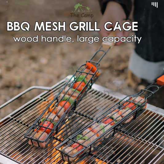 BBQ Mesh Grill Cage Rack Net Clip Roaster Skewer Stick Rotate Cage Basket Stove Barbecue Chicken Wing Anti Falling