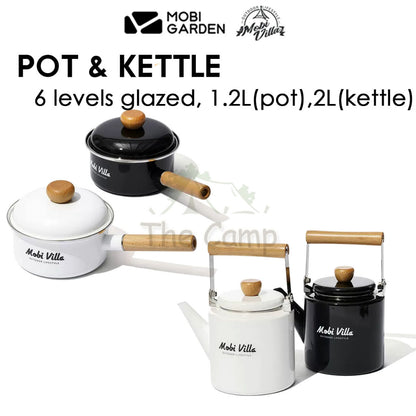 Mobi Garden Enamel Pot 1.2L and Kettle 2L Camping Picnic Stainless Steel Cookware Bowl Pan Cup Mug NX21666067 NX21666066