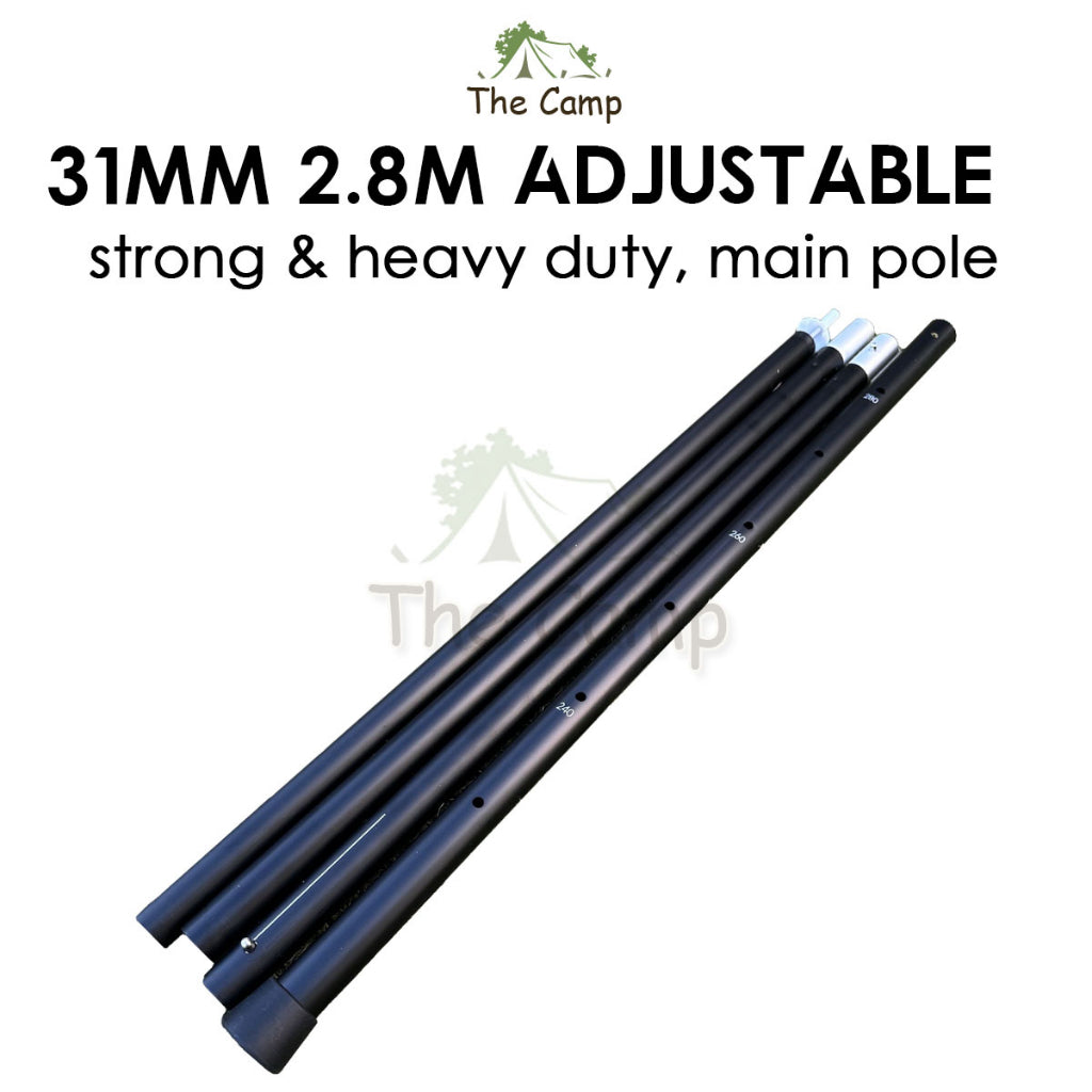 Camping Flysheet Tarp Pole 32mm Heavy Duty Fixed Rod Tent Aluminium Long 2.8m Stand Awning Canvas Canopy Tiang