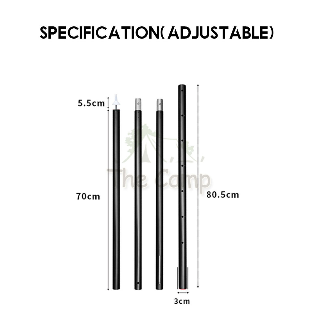 Camping Flysheet Tarp Pole 32mm Heavy Duty Fixed Rod Tent Aluminium Long 2.8m Stand Awning Canvas Canopy Tiang