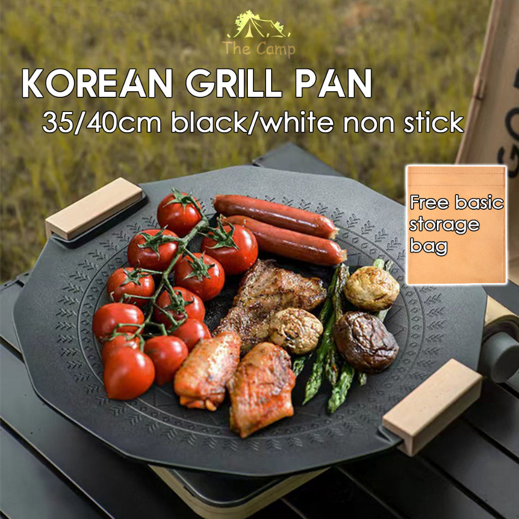 Non Stick Korean Grill Pan Korea BBQ Pan Maifan Stone Coating Coated 35cm 40cm Camping Cooking Stove Bag Go Peak GoPeak