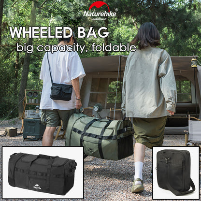 Naturehike Camping Folding Wheeled Bag Wheel Luggage Equipment Storage Bag 88L Large Capacity Black Picnic NH21LX003