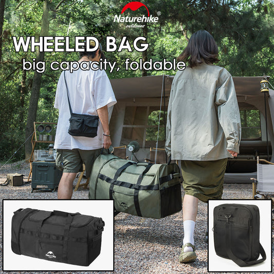 Naturehike Camping Folding Wheeled Bag Wheel Luggage Equipment Storage Bag 88L Large Capacity Black Picnic NH21LX003