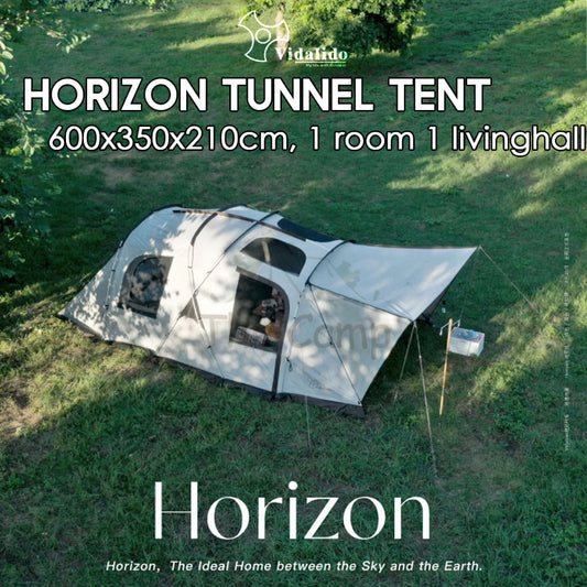 Vidalido Horizon Tunnel Tent 1 Room 1 Living Hall Camping Double Layer Waterproof UV Proof Black Coated Coating