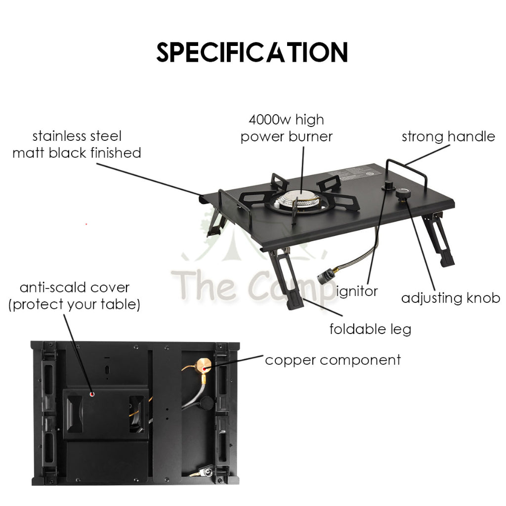 IGT Stove Matt Black 4000W Stainless Steel Copper Camping Outdoor Cooking Portable Gas Stove Folding Burner