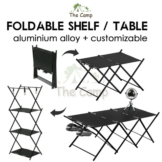 Camping Foldable Shelf Table Customizable IGT Hanging Rack Aluminum Outdoor Hanger Tripod Stand Tableware Organizer