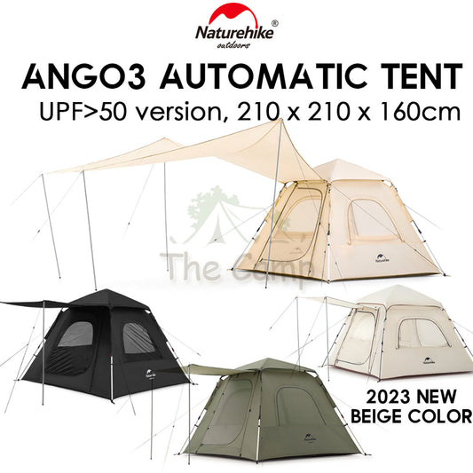 Naturehike Ango 3 Automatic Camping Tent UPF50 Black Large Capacity Outdoor Chair Flysheet Table Tarp Peg Nail Pole