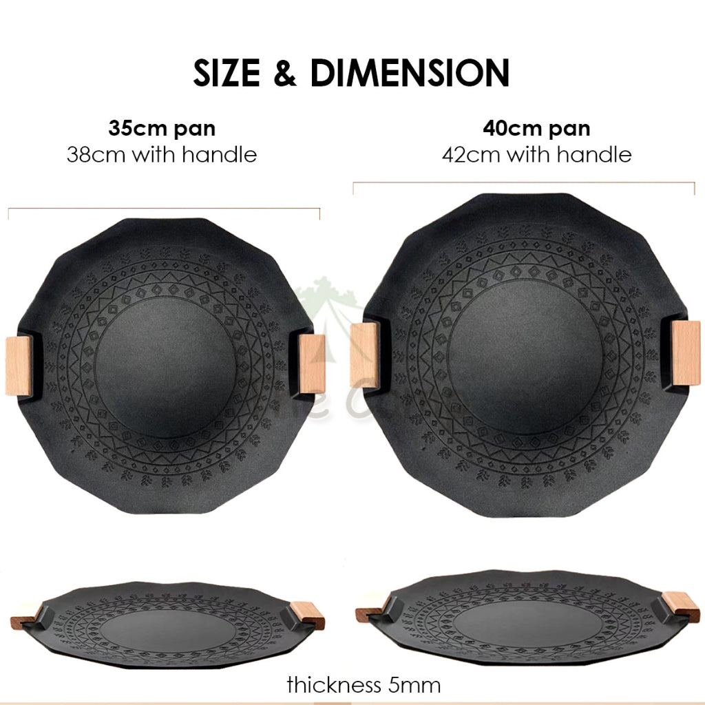 Non Stick Korean Grill Pan Korea BBQ Pan Maifan Stone Coating Coated 35cm 40cm Camping Cooking Stove Bag Go Peak GoPeak