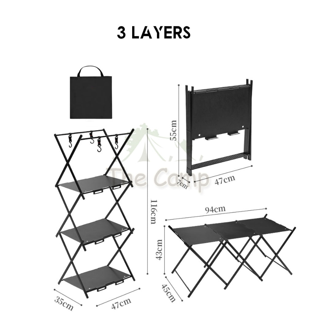 Camping Foldable Shelf Table Customizable IGT Hanging Rack Aluminum Outdoor Hanger Tripod Stand Tableware Organizer