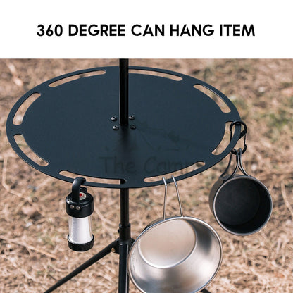Aluminium Round Table with Lamp Pole Camping Outdoor Adjustable Height Table Foldable Folding Portable