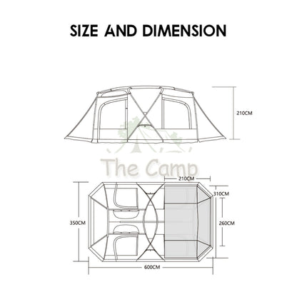 Vidalido Horizon Tunnel Tent 1 Room 1 Living Hall Camping Double Layer Waterproof UV Proof Black Coated Coating