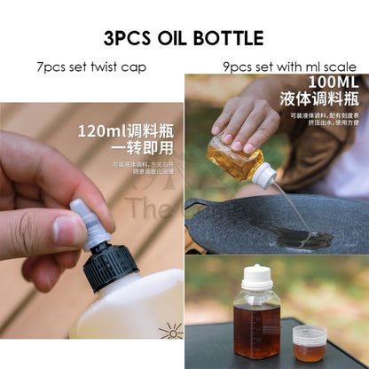 Outdoor Camping Seasoning Bag Set 7pcs 9pcs Ingredient Condiment Box Bottle Container Spice Oil Jar Sugar Salt Pepper