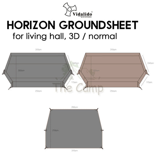 Vidalido Horizon Tunnel Tent Groundsheet Ground Sheet Camping Double Layer Waterproof UV Proof Black Coated Coating