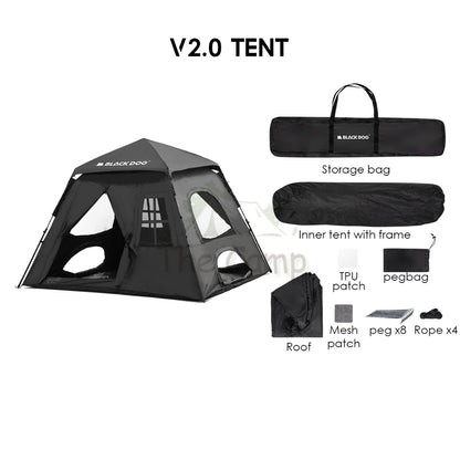 Blackdog Automatic Tent 2.0 3.0 v3 Black Coating Auto Pop Up Camping Outdoor Flysheet Pole Nail Rope CBD2450WS030