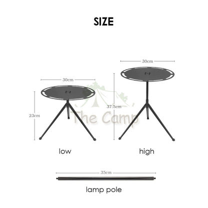 Aluminium Round Table with Lamp Pole Camping Outdoor Adjustable Height Table Foldable Folding Portable