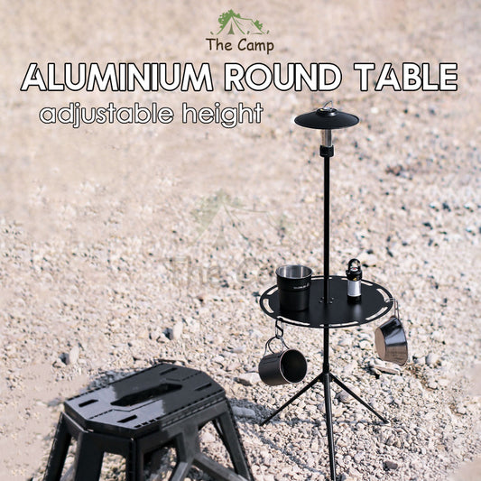 Aluminium Round Table with Lamp Pole Camping Outdoor Adjustable Height Table Foldable Folding Portable