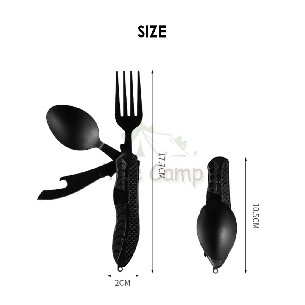 Foldable 3 in 1 Cutlery Set Stainless Steel Outdoor Camping Spoon Fork Knife Tableware Kitchenware Bottle Opener Black