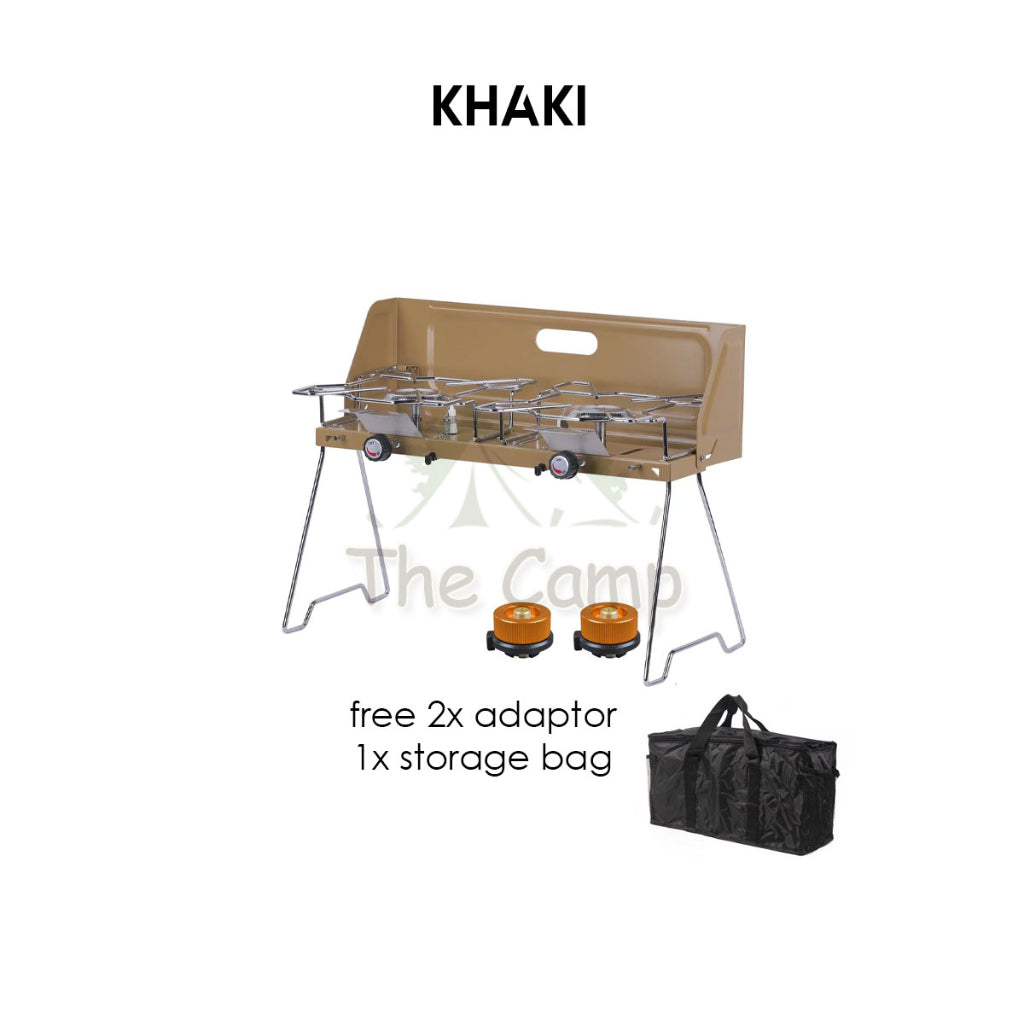 Double Head Stove Outdoor Camping Foldable Double Gas Burner Furnace Standing Portable Folding Dapur