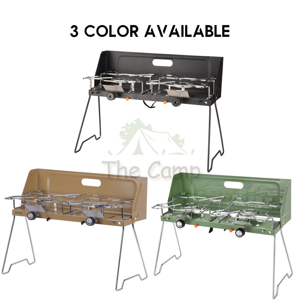 Double Head Stove Outdoor Camping Foldable Double Gas Burner Furnace Standing Portable Folding Dapur