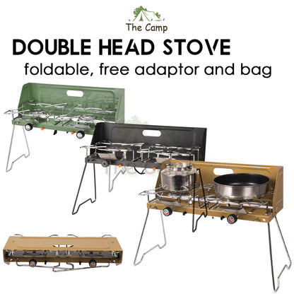 Double Head Stove Outdoor Camping Foldable Double Gas Burner Furnace Standing Portable Folding Dapur