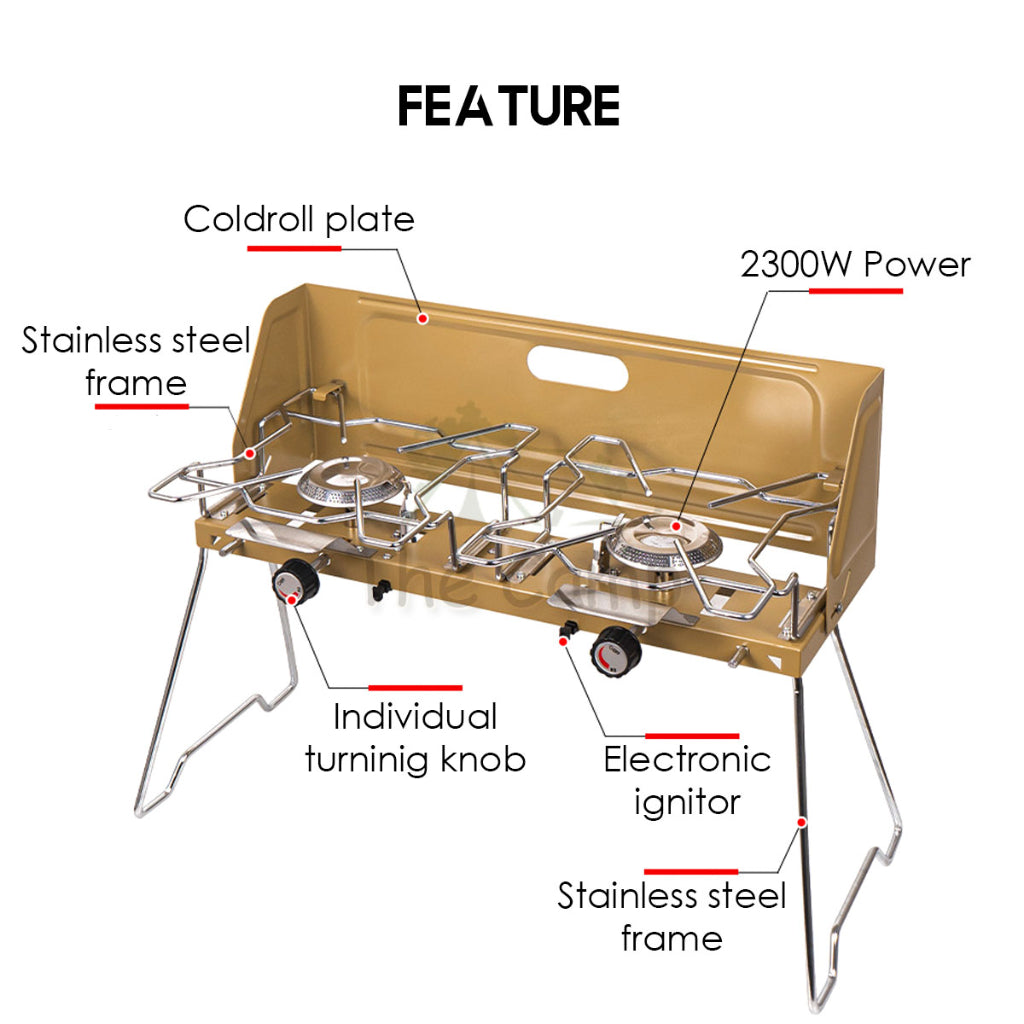 Double Head Stove Outdoor Camping Foldable Double Gas Burner Furnace Standing Portable Folding Dapur