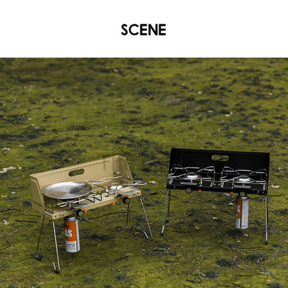 Double Head Stove Outdoor Camping Foldable Double Gas Burner Furnace Standing Portable Folding Dapur