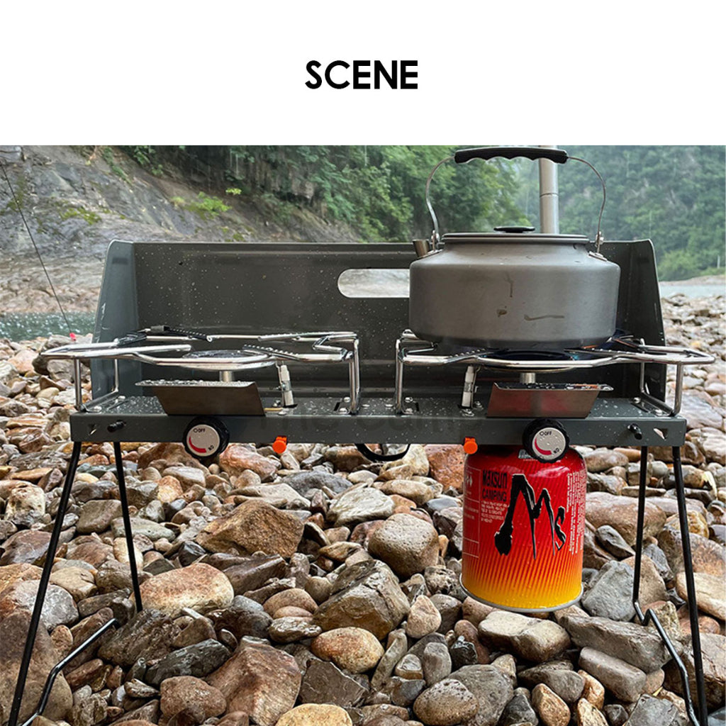 Double Head Stove Outdoor Camping Foldable Double Gas Burner Furnace Standing Portable Folding Dapur