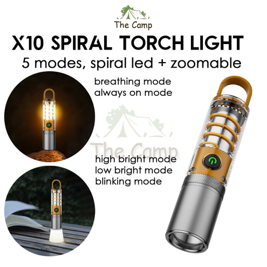 X10 Spiral Torch Light Camping Outdoor Hanging LED Lantern White Laser Atmosphere Lamp Hiking Breathing High Brightness
