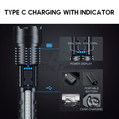 A76 White Laser Torch Light Zoomable with Side LED Lamp Tactical Camping Outdoor Lantern High Brightness Warning Strobe