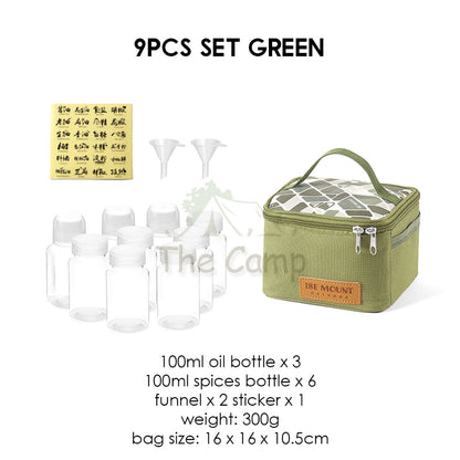 Outdoor Camping Seasoning Bag Set 7pcs 9pcs Ingredient Condiment Box Bottle Container Spice Oil Jar Sugar Salt Pepper