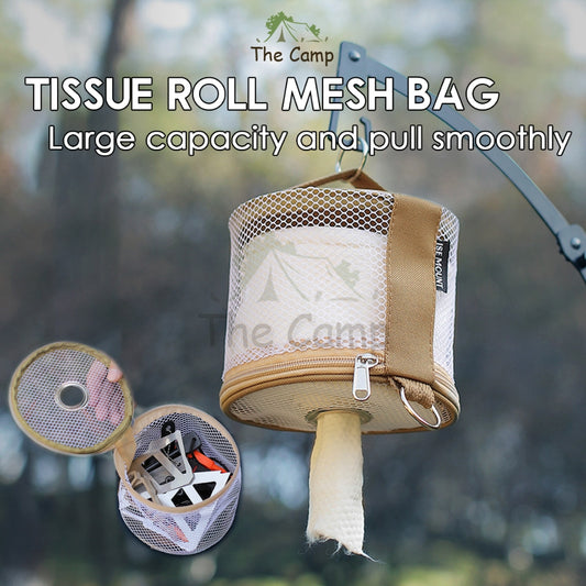 Tissue Roll Mesh Bag Camping Outdoor Toilet Paper Towel Holder Beg Serviette Napkin Smooth Pull Large Capacity 14cm