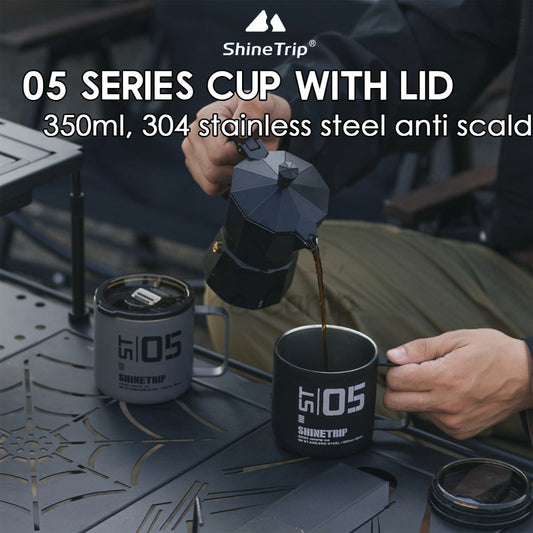 Shinetrip 05 Series 350ML Tactical Double Layer Cup with Lid & Handle Outdoor Camping 304 Stainless Steel Mug