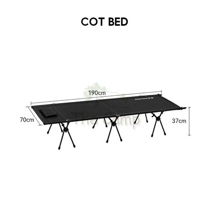 Blackdog Adjustable Height Camping Cot with Pillow Foldable Sleeping Mat Outdoor Bed Mattress Tent Flysheet CBD2450WS016