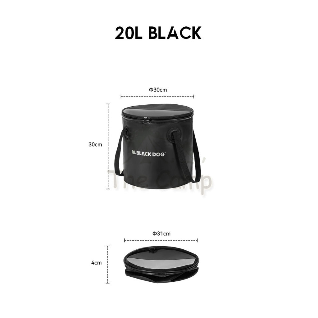 BlackDog Camping Foldable Bucket Black Portable Waterproof Round 20L Litre Water Container Pail Wash Basin CBD2450CF011