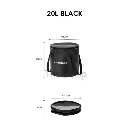 BlackDog Camping Foldable Bucket Black Portable Waterproof Round 20L Litre Water Container Pail Wash Basin CBD2450CF011