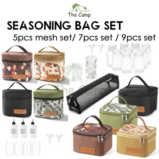 Outdoor Camping Seasoning Bag Set 7pcs 9pcs Ingredient Condiment Box Bottle Container Spice Oil Jar Sugar Salt Pepper