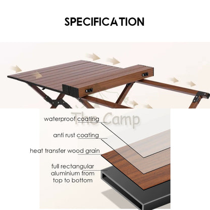 Camping Outdoor Aluminium Table 120cm Folding Portable Foldable Picnic Nail Flysheet Tent Peg Pole Chair Black Wood