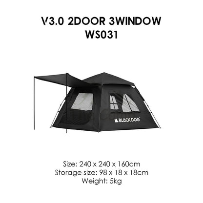 Blackdog Automatic Tent 2.0 3.0 v3 Black Coating Auto Pop Up Camping Outdoor Flysheet Pole Nail Rope CBD2450WS030