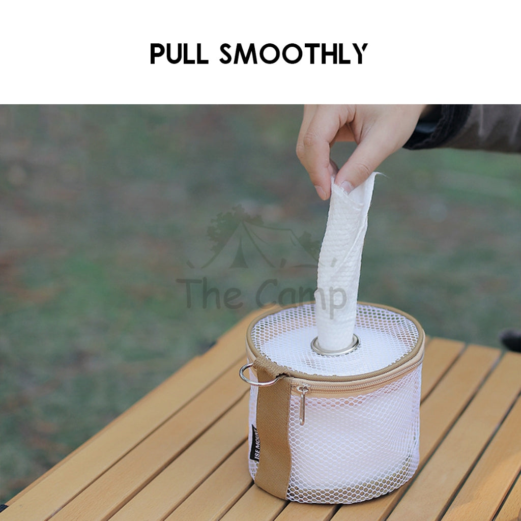Tissue Roll Mesh Bag Camping Outdoor Toilet Paper Towel Holder Beg Serviette Napkin Smooth Pull Large Capacity 14cm